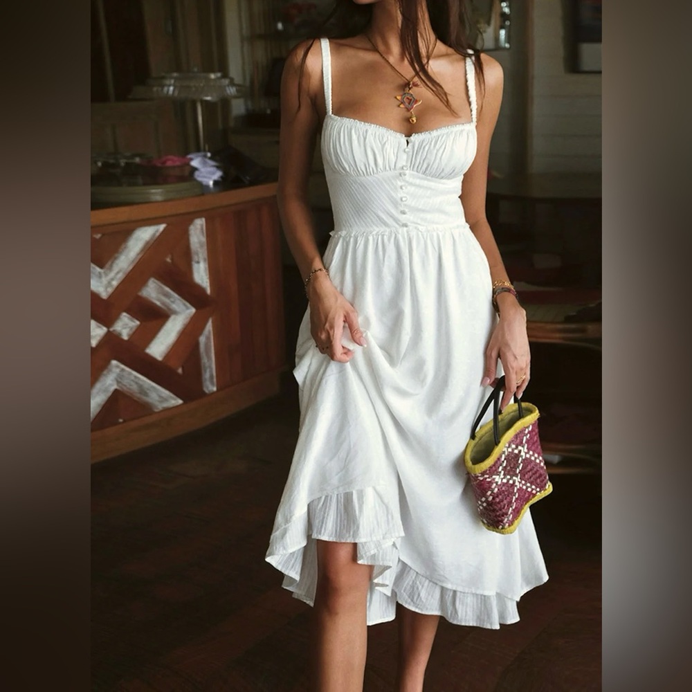 Ruffle Hem Cami Plain Midi Dress